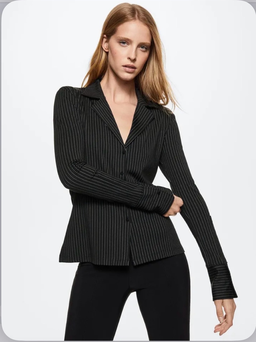 Mango Black Pinstripe Button-Front Shirt
